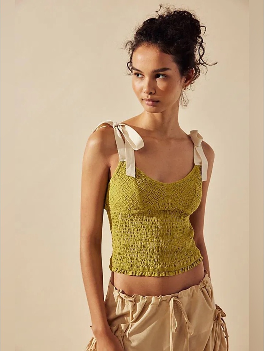 Free People Dawn Smocked Top Green Women's Size Medium